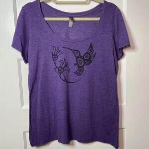 Artistic Purple Hummingbird Graphic Tee Y2K Art to Wear Casual Fairycore Garden